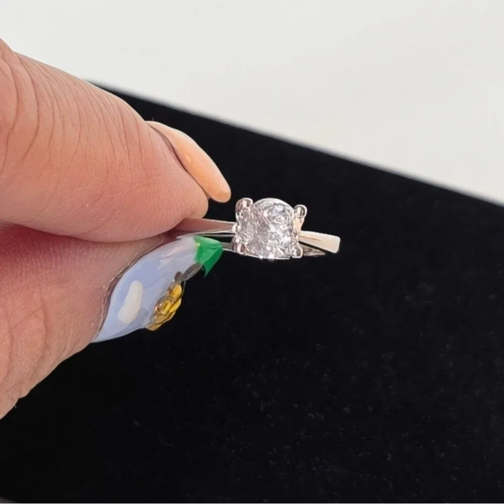 .925 Sterling Silver Solitaire Round AAA CZ Adjustible Ring 6-8